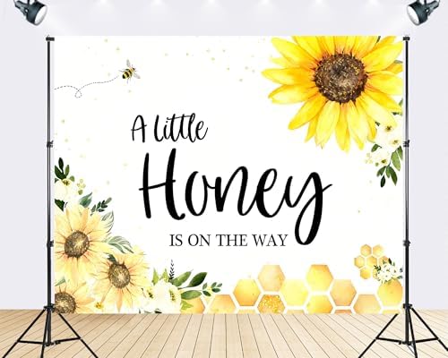 Trykid 15x8ft Sunflower Baby Shower Backdrop A Little Honey is on The Way Theme Honeycomb Photography Background Gender Reveal Party Decorations Photoshoot Studio Props Fabric - Image 2