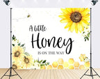 Trykid 8x6ft Sunflower Baby Shower Backdrop A Little Honey is on The Way Theme Honeycomb Photography Background Gender Reveal Party Decorations Photoshoot Studio Props Fabric - Image 2