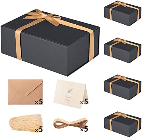5 Pack 13.5x10x4" Black Magnetic Gift Boxes Bulk with Ribbon&Cards&Filler by Lifelum