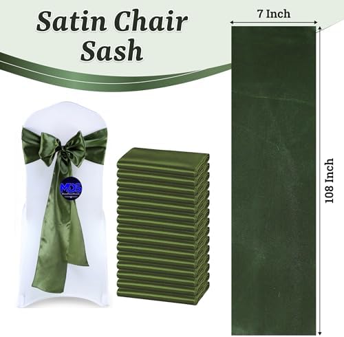MDS® Pack of 300 Satin Chair Sashes for Wedding & Events – Olive Green - Image 3