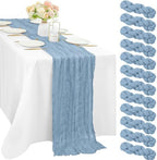 12 Pcs Dusty Blue Cheesecloth Table Runner 10FT Runner for Tables 35 x 120 Inches Long Gauze Boho Fabric Table Runner Decoration Rustic Sheer Runner for Wedding Birthday Baby Shower Party (Dusty Blue) by Sunnyline