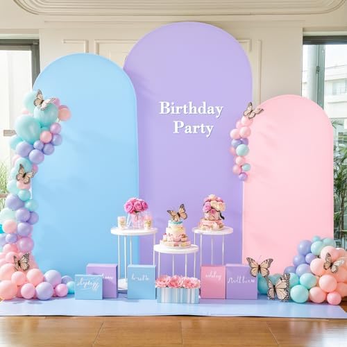 Pink Purple Blue Arch Backdrop Cover 3 Set-7.2FT, 6.6FT, 6FT Spandex Fitted Wedding Arch Stand Covers for Baby Shower Birthday Party Wedding Ceremony Photo Arch Stand Background Decorations by Suppromo