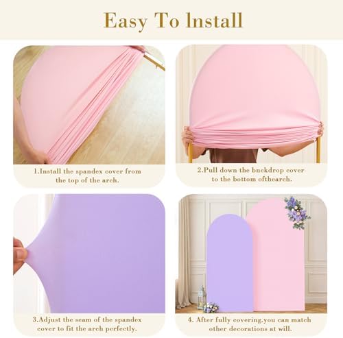 Pink Purple Arch Cover 2 Set-7.2 and 6ft Arch Backdrop Cover Spandex Fitted Baby Shower Arch Stand Covers for Girls Birthday Party Wedding Bridal Shower Banquet Photo Arch Covers Stretchy Backdrop - Image 6