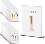 Geelin 20 Pcs Wooden Wedding Table Numbers 1-20 with Stands, White by Geelin
