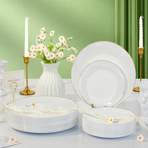 Bestluck 350 Pcs White Gold Plastic Plates,Disposable Dinnerware Set - Image 6