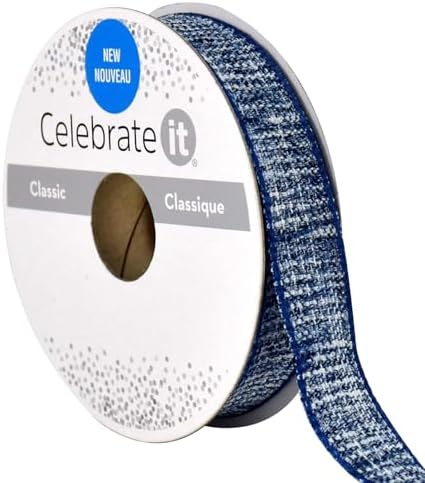 Celebrate It 5/8" x 7yd. Faux Cotton Ribbon – Blue, Non-Wired with Woven Edge, Polyester – Ideal for Gift Wrapping, Baskets & DIY Decor, 12 Pack - Image 4