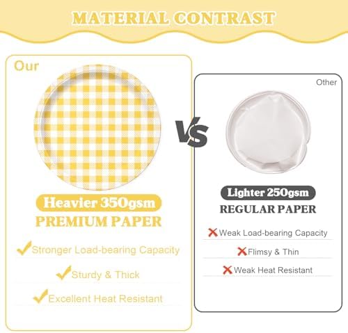 Vyntra 350-Pc Yellow Gingham Paper Plates and Napkins Party Supplies - Image 2