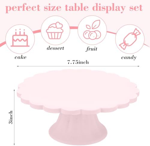 Vesici Pink Wooden Cake Stand Scalloped Round 7.75" L X 7.75" W X 3" H - Image 2