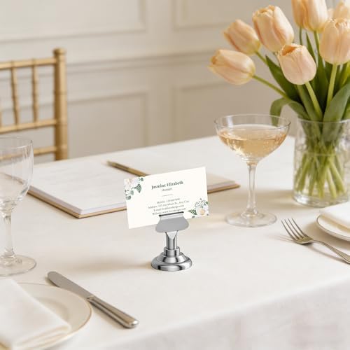 Urban Deco 16PK Table Number Holders Place Card Holders 1.7 Inch Table Card Holders Steel Card Holders for Photos, Food Signs, Memo Notes, Weddings, Restaurants, Birthdays(Silver) - Image 6