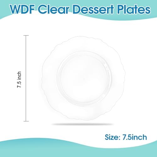 WDF 60pcs Clear Plastic Dessert Plates Disposable -7.5inch Small Disposable Clear Cake/Appetizer/Dessert Plastic Plates for Wedding/Party/Birthday/Summer Party - Image 3