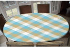 Blue and White Diamond Shape Print Oval Tablecloth Fitted Leakproof & Sturdy Washable for Mother's Day Father's Day Valentine's Day Fits for 54" x 76" Oval Table - Image 6