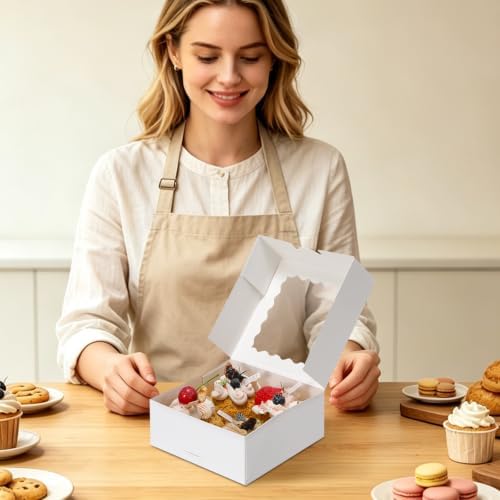 6x6x2.5 Auto-Popup Small Cookie Boxes with Window, White, 60 Pack - Image 5