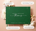 Personalized Guest Book - 11.5" x 8.5" Custom Bride & Groom Names with Bookmark and Hard Cover 140 GSM Blank Pages, for Weddings Guest Book, Engagements, Birthdays, Special Events, Emerald - Image 2