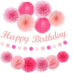Light-Hot Pink Party-Decorations Paper-Flowers Lanterns - 29pcs Happy Banner Girl Birthday Decor Tissue Pom Poms Streamers, Bridal Baby Shower Wedding Bachelorette Valentine Hanging Supplies Hugfond - Image 4