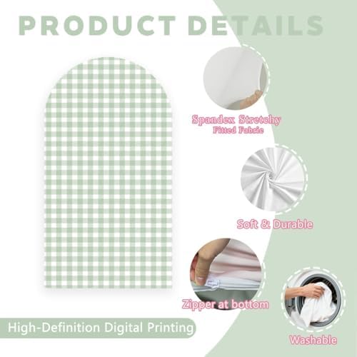 Checkered Gingham Arch Backdrop Cover 7.2ft Green and White Plaid Party - Image 4