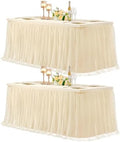 2 Pack 8ft Champagne Tulle Tablecloths for Rectangle Tables, 8 Foot Champagne Rectangular Table Cloth, Wrinkle Free Table Cover with Tutu Skirt for Wedding Birthday Party Banquet Buffet Bridal Shower by Suppromo