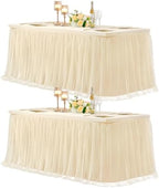 2 Pack 8ft Champagne Tulle Tablecloths for Rectangle Tables, 8 Foot Champagne Rectangular Table Cloth, Wrinkle Free Table Cover with Tutu Skirt for Wedding Birthday Party Banquet Buffet Bridal Shower by Suppromo