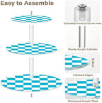 J JOYSAY Checkerboard Blue White Print Acrylic Cupcake Stand 3 Tier Dessert Table Display Set Clear Cake Stands for Party Baby Shower Wedding Decorations Easy Assembly Macaron Tower - Image 2