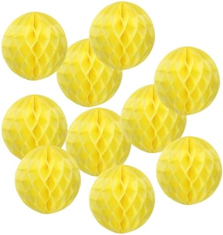 PATIKIL 10pcs 14" Honeycomb Balls Tissue Paper Pom Poms, Party Hanging Paper Honeycomb Balls Decoration for Birthday Wedding Home Backdrop Decor, Yellow by PATIKIL