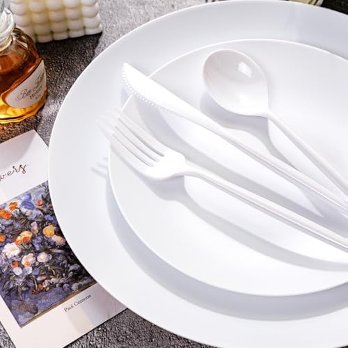 EjonirInjonir 150pcs Heavy-Duty White Plastic Plates for Party Serves 30 - Image 3