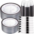 I00000 210 Pcs Clear and Black Plastic Plates, Disposable Dinnerware Set by I00000