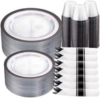 I00000 210 Pcs Clear and Black Plastic Plates, Disposable Dinnerware Set by I00000