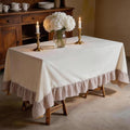 Retro Farmhouse Ruffle Tablecloth 60" x 120" Plaid Flounces Trim Washable Table Cover Tablecloths for Rectangle Table Picnic Kitchen Dining Room Home Party Wedding Decor Khaki Gingham Patchwork by Unknown