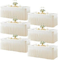 Ivory Table Cloth for 8 Foot Rectangle Tables Fitted Stretch Spandex Table Cover with Skirt 8ft Baby Shower Birthday Party Banquet Ruffle Cream Tablecloth Wedding Table Cloths Desk Skirt, 6 Pack by LittleFunny