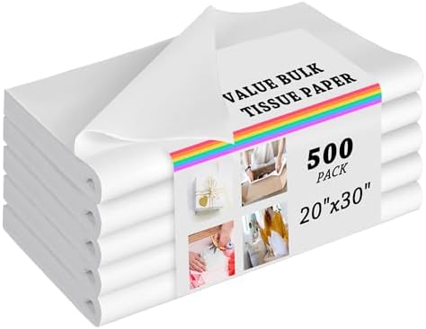 PINWATT 500 Sheets 20"X30" White Tissue Paper Bulk for Gift Bags Wrapping Paper, Birthday Weddings Showers Christmas Gift Packaging Arts Craft Party Favor Decoration by PINWATT