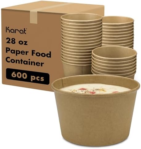 Karat [28oz - 600 ct Kraft Paper Food Container for Hot or Cold Food, Ice Cream, Noddles and Salad, 5.59" Rim (C-KDP28K) by Karat