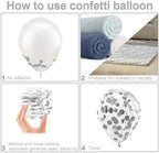 Black Silver Confetti Latex Balloons,60pcs 12 inch Black White Silver Metallic Chrome and Confetti Balloons and Electric Balloon Pump - Image 4