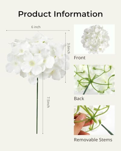 Auihiay 64Pcs Hydrangea Artificial Flowers Bulk, Silk White Hydrangeas - Image 3