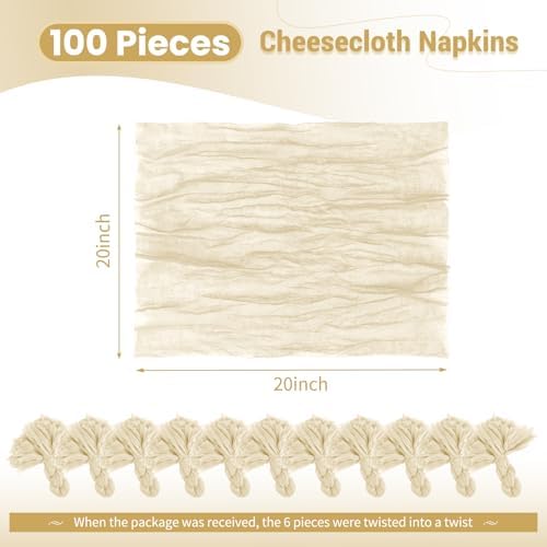 100 Pack Ivory Cloth Napkins 20x20Inch Cheesecloth Napkins - Image 2