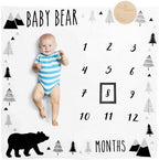 Pondering Pine Organic Baby Monthly Milestone Blanket Boy - Baby Bear Blanket with Month Marker Frame and Newborn Announcement Disc - 1-12 Months Milestones, Woodland, 47”x47” by PonderingPine