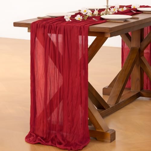 Cheesecloth Table Runner Fall Red Boho Wedding Birthday Party Home Decor - Image 5