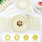50 Set Disposable Dinnerware Sets Ivory Scalloped Plates Napkins - Image 3