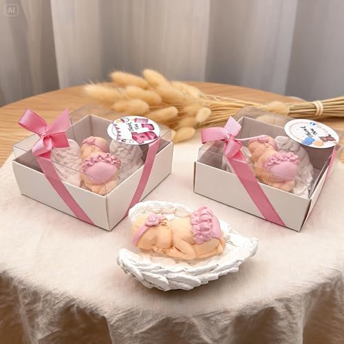 Baby Shower Favor, Set of Stone Angel with Wing Baby Favor Magnet, Baptism Return giveaways Pink White Blue Girl Boy Favor Magnets, Gender Reveal, Communion Gifts (White, Set of 40) - Image 3