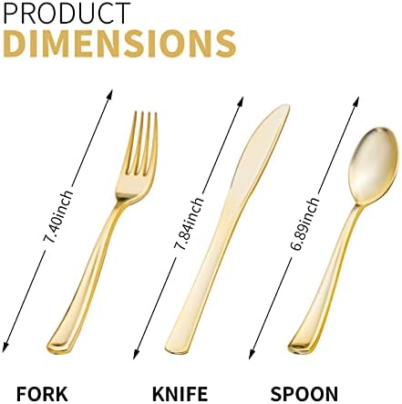 50 Pack Pre Rolled Gold Plastic Silverware Set with Napkins,Disposable Wrapped Heavy Duty Cutlery Set for Wedding Birthday Party-50 Forks,Knives,Spoons,Napkins,Utensils Set,Plasticware Bulk - Image 2