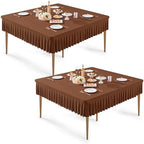 Wish Care 2 Pack Brown Spandex Tablecloths for 54x54 Inch Square Tables, Stretch Fitted Table Clothes with Pleated Ruffle Skirt for 54” Table, Wrinkle Free and Elastic, for Party Kitchen Home Dining by WishCare