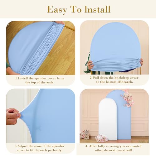 White Blue Photo Arch Backdrop Cover Set of 2-7.2 and 6ft Spandex Arch Covers Stretchy Backdrop Baby Shower Arch Stand Covers for Boys Birthday Party Wedding Balloon Arch Background Decorations - Image 6