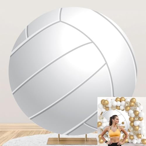 White Volleyball Round Backdrop Cover Volleyball Photography Backdrop Volleyball Sports Themed Birthday Party Decoration Outdoor Sports Events Club Photo Shoot Studio Props 6x6ft by OERJU