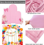 3 Metal Arch Backdrop Stands with Pink Covers, 4/5/6FT - Image 4