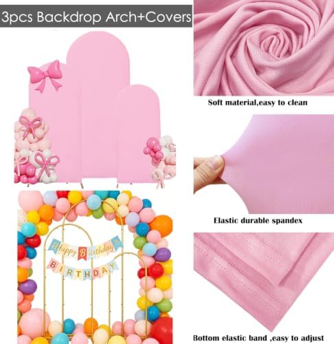 3 Metal Arch Backdrop Stands with Pink Covers, 4/5/6FT - Image 4