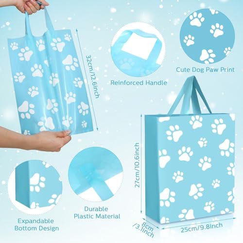 Gueevin 200 Pcs Dog Paw Plastic Bags Bulk Baby Shower Party Favor Reusable Shopping Bags for Birthday Pet Party(Blue,White) - Image 3