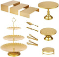 11 Pcs Gold Dessert Table Display Set, Metal Cake Stands and Tiered Serving Tray with Cake Servers and Tongs for Wedding Anniversary and Party Decor by Unknown