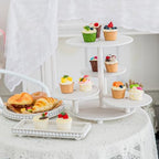 GENMOUS Wood Cake Stands Set of 3, 4 Tier Serving Tray Cupcake Stand, Beaded Rustic Dessert Tower, Round Rectangular Dessert Trays Platters for for Wedding Baby Shower Tea Party (White) - Image 5