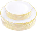 KIRE 60PCS Gold Plastic Plates - Heavy Duty White Disposable Plates with Gold Rim - Include 30Pieces 10.25inch Dinner Plate and 30Pcs 7.5inch Dessert Plate for Wedding/Spring/Graduation/Party by KIRE