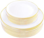 KIRE 60PCS Gold Plastic Plates - Heavy Duty White Disposable Plates with Gold Rim - Include 30Pieces 10.25inch Dinner Plate and 30Pcs 7.5inch Dessert Plate for Wedding/Spring/Graduation/Party by KIRE