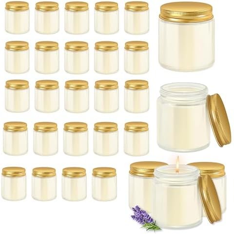 24 Pcs 4 Oz Mason Jar Candles, Lavender Scented Soy Candles Bulk Set for Stress Relief and Relaxation, Great Favors for Wedding, Christmas, Housewarming Gifts (Gold, Lavender, 24) by Unknown