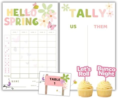 Spring Bunco Game - Cupcake Toppers Accessories - April Theme Flower Bunco by Handmade